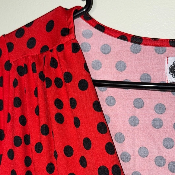 Mud Pie Drew Wrap Women’s Long Sleeve Midi Dress Dots Size Medium Red and Black - Picture 8 of 14